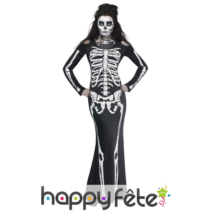 Longue robe moulante de femme squelette