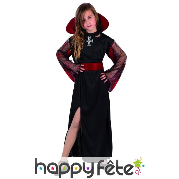 Longue robe noire de vampire pour fillette