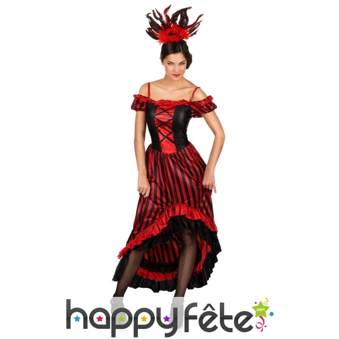 Longue robe noire et rouge de danseuse de cabaret