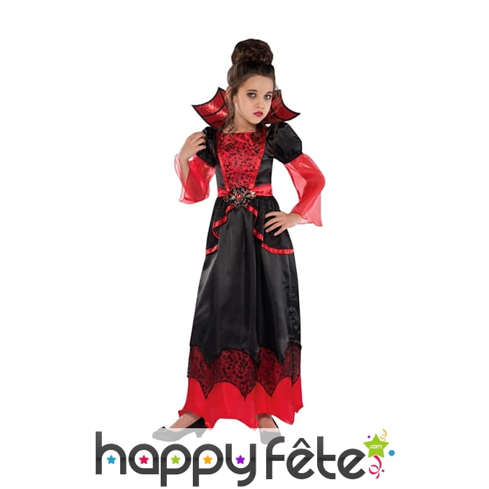 Longue robe noire et rouge de vampire pour enfant