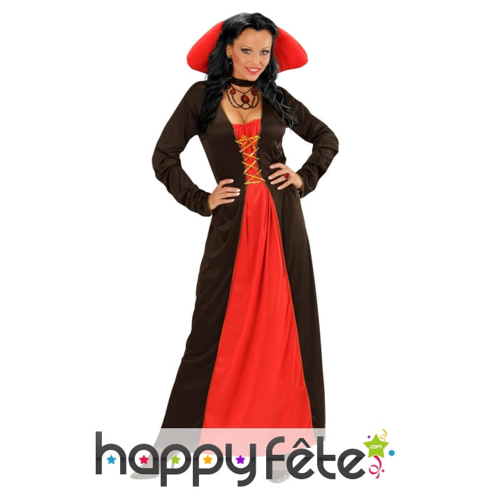 Longue robe noire rouge avec grand col rouge