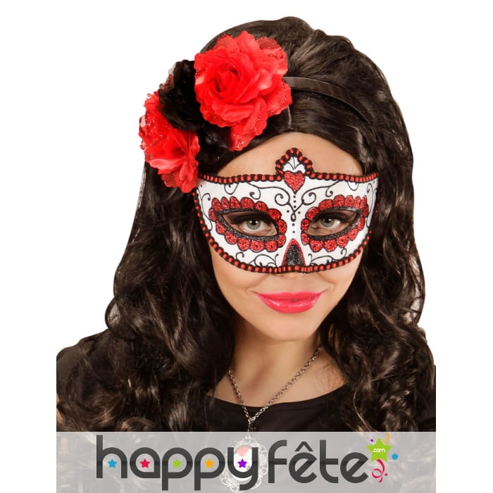 Loup rouge pailletté Dia de los muertos