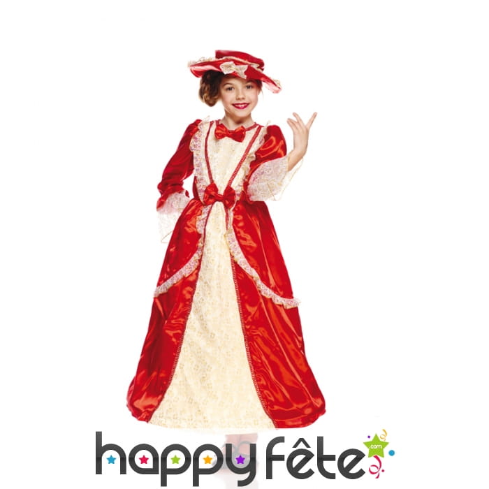 Large robe rouge de duchesse pour enfant