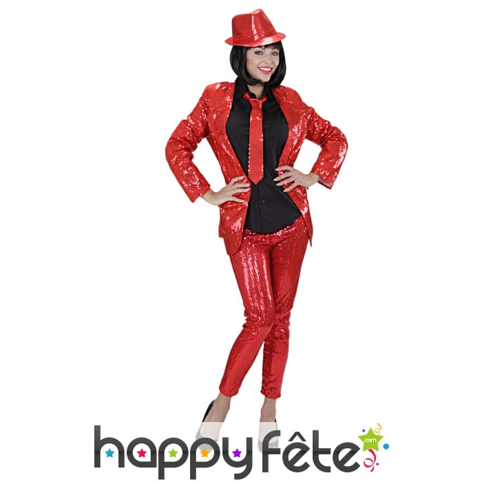 Legging rouge recouvert de sequins