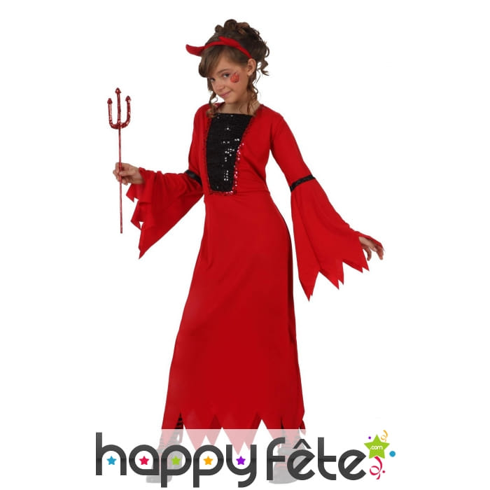 Longue robe rouge unie de petite diablesse