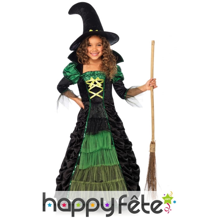 Long robe verte et noire de petite sorcière