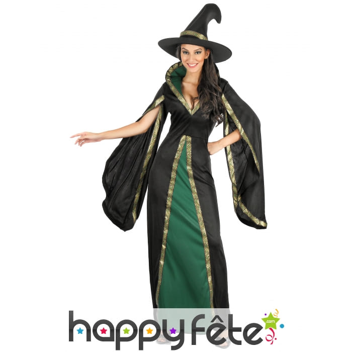 Longue robe verte et noire de sorcière