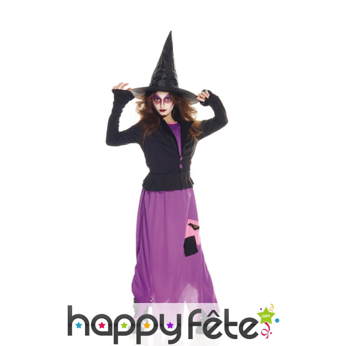 Longue robe violette de sorcière pour enfant
