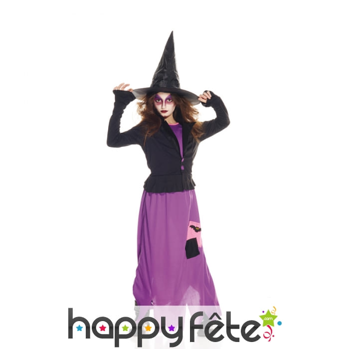 Longue robe violette de sorcière pour enfant