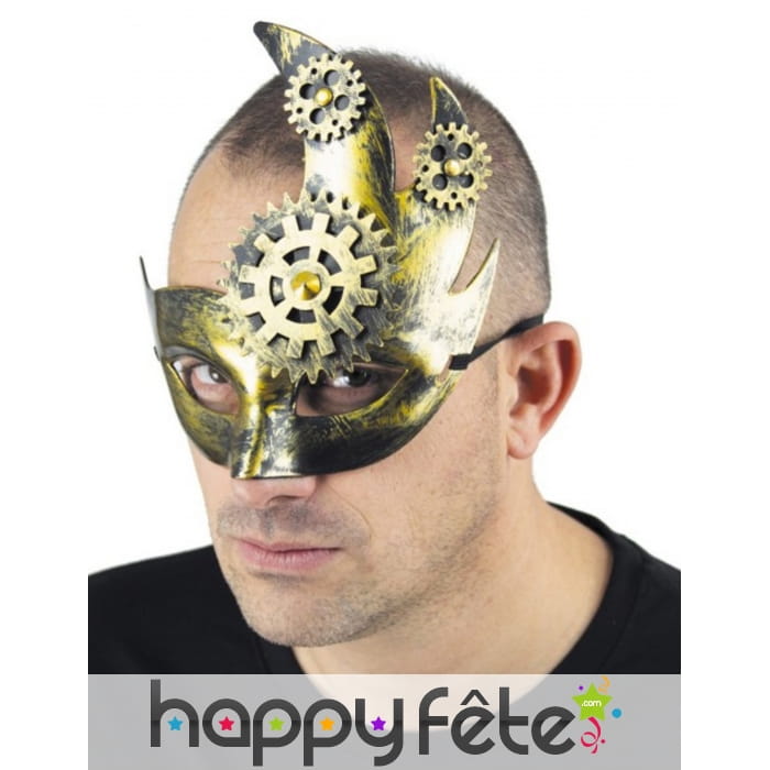 Loup steampunk bronze avec rouages pour adulte