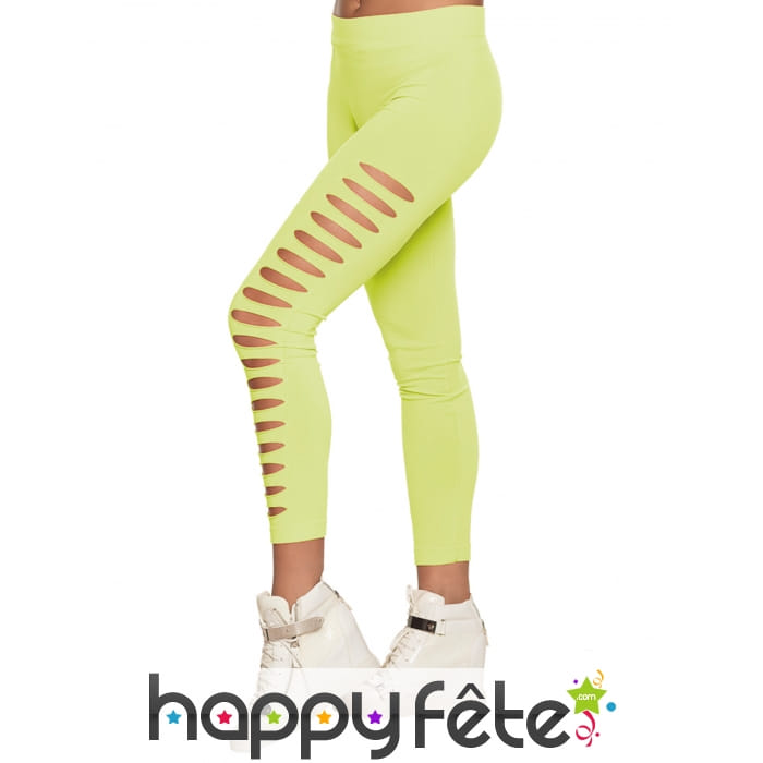 Legging strech troué jaune fluo pour femme