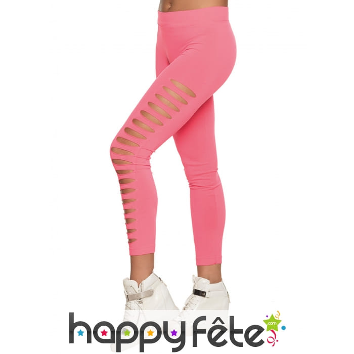 Legging strech troué rose fluo pour femme