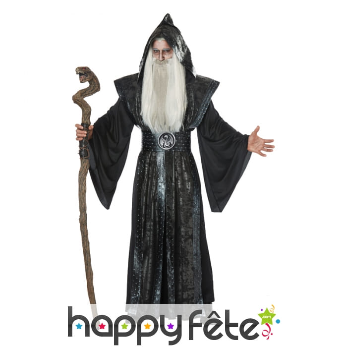 Longue tenue noire de sorcier médiéval