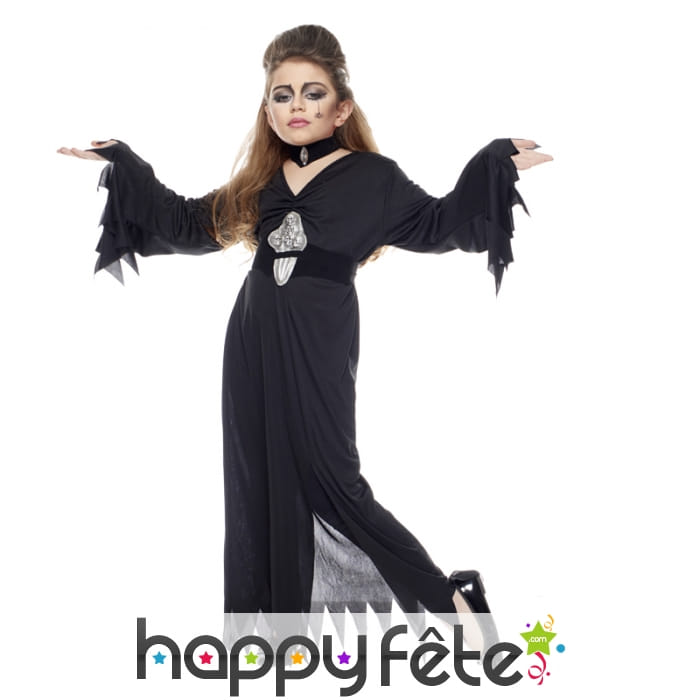 Longue tunique noire de prêtresse pour enfant