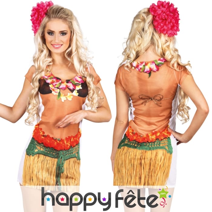Long t-shirt imprimé danseuse hawaïenne