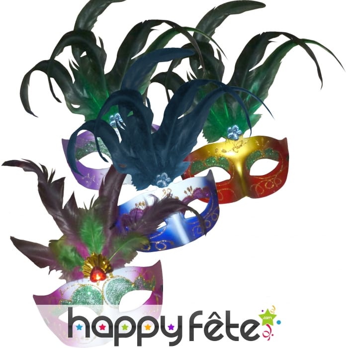 Loup venitien à paillettes et plumes