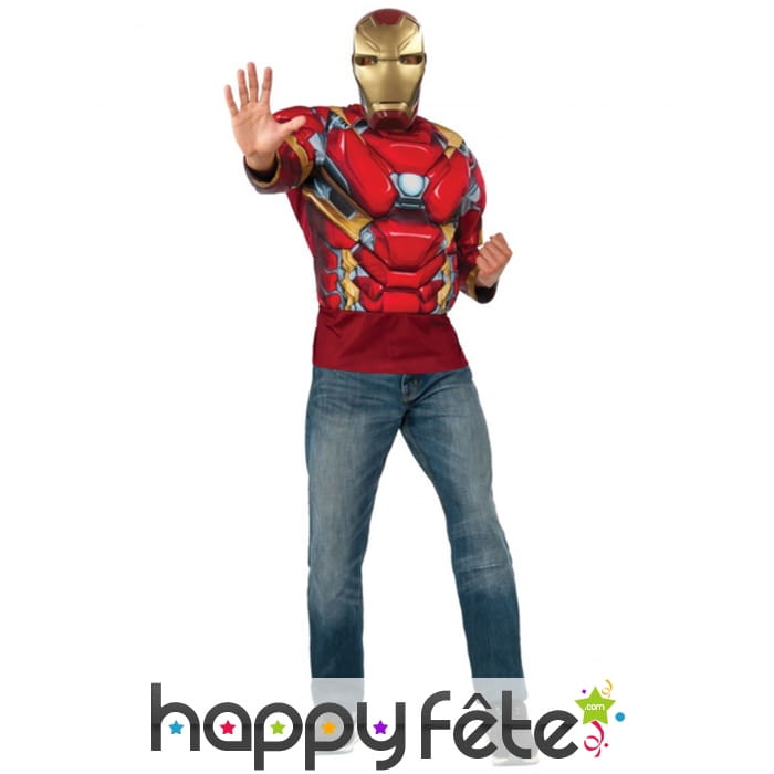 Masque avec T-shirt musclé de Iron Man pour homme