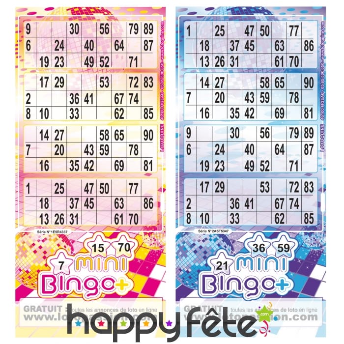 Mini bingo plus en serie de 250 tickets assort.