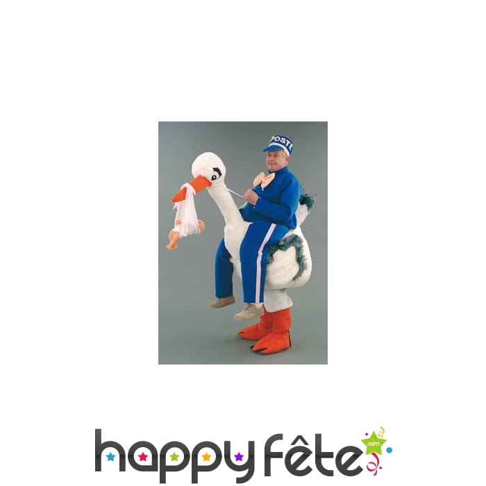 Mascotte cigogne avec facteur