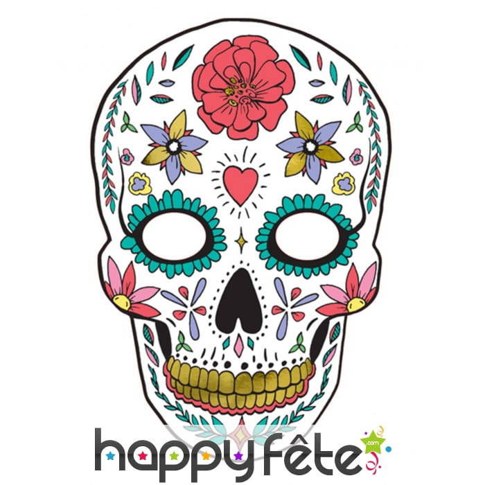 Masque crâne blanc dia de los muertos 19x28 cm