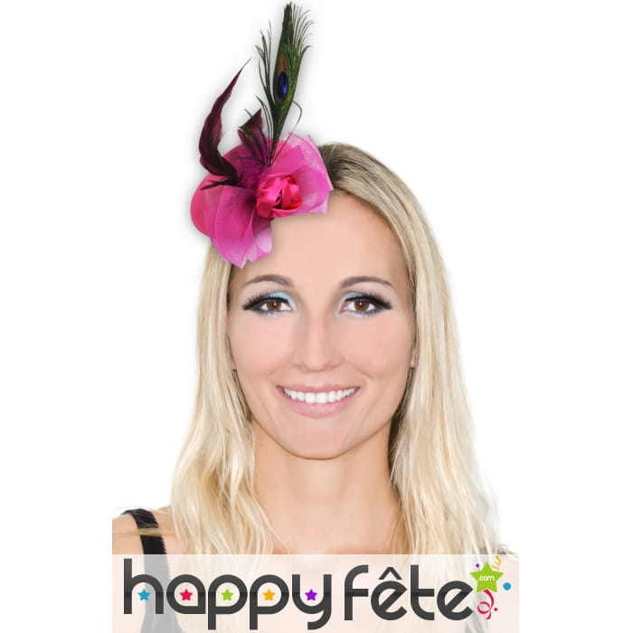 Mini chapeau barette fleur et plumes