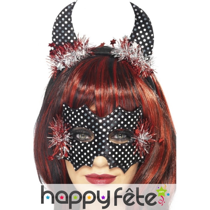 Masque cornes diablesse noir blanc