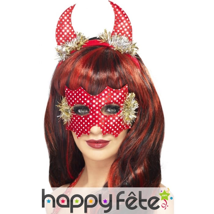Masque cornes diablesse rouge blanc