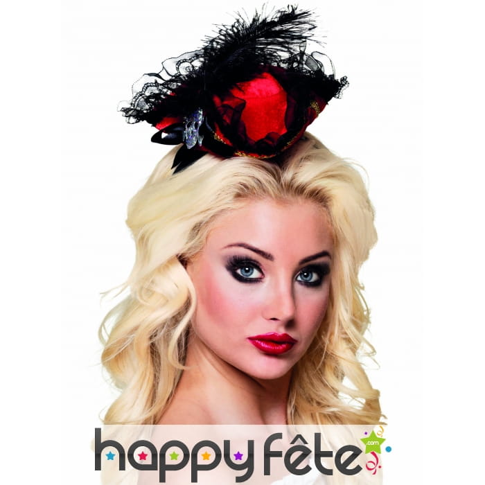 Mini chapeau de pirate noir rouge pour femme