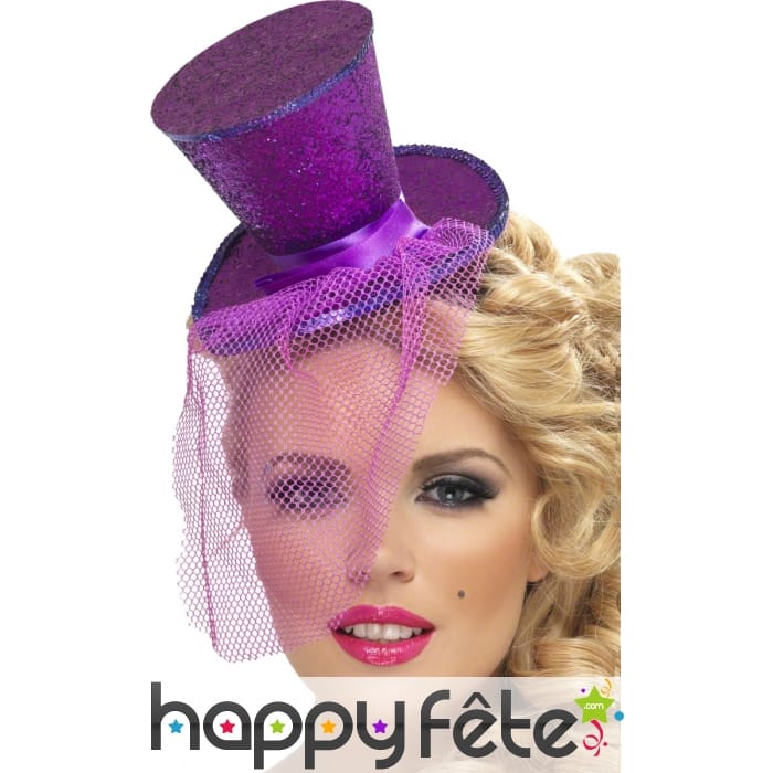 Mini chapeau haut de forme violet pailleté