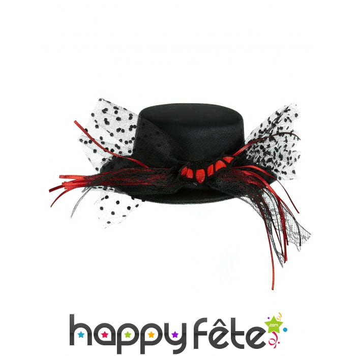 Mini chapeau noir avec rubans et chauve souris