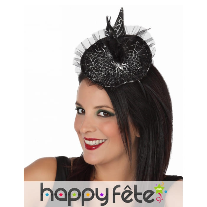 Mini chapeau pointu noir de sorcière araignée