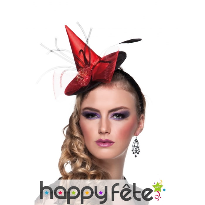 Mini chapeau rouge noir pointu avec voile