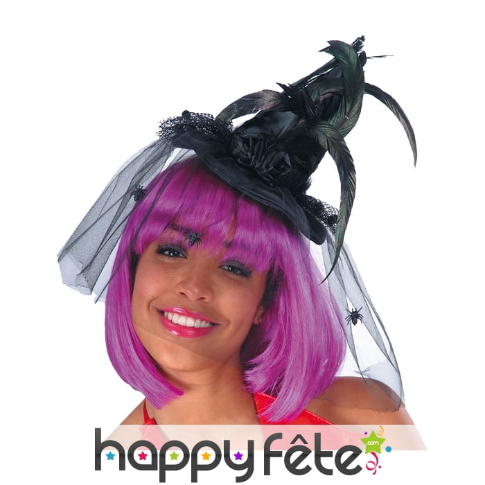 Mini chapeau sorcière. Plumes et dentelle noire