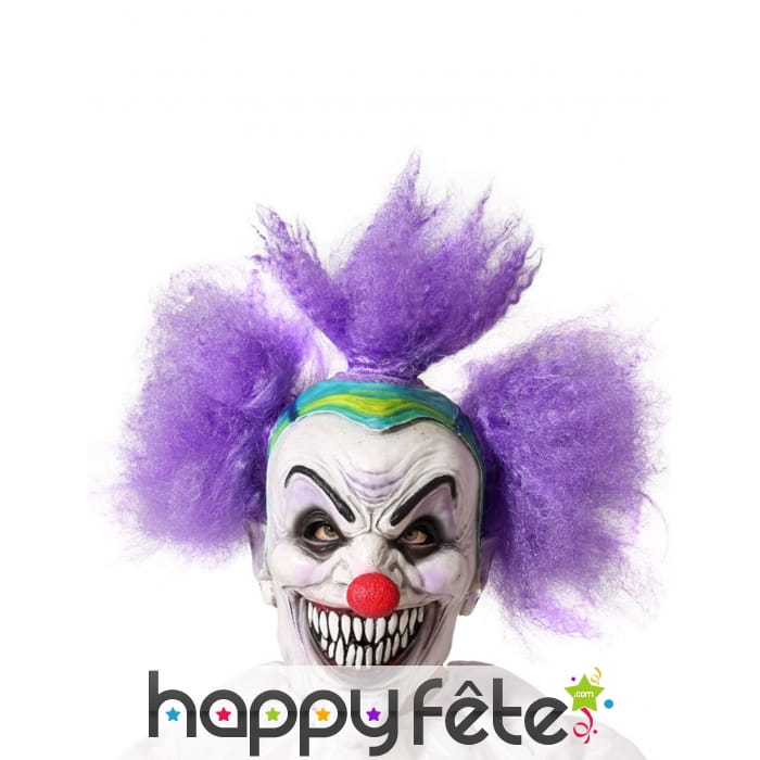 Masque de clown fou avec cheveux violet, adulte
