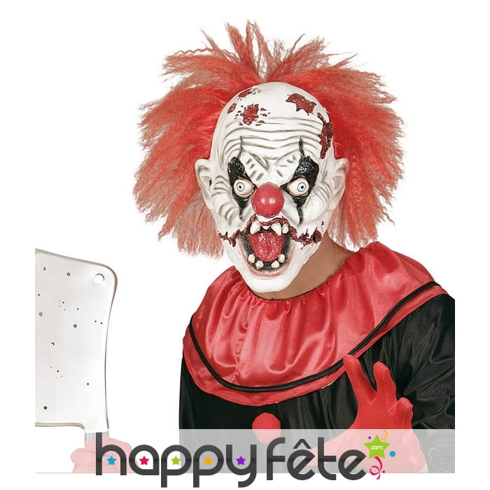Masque de clown horrible avec cheveux rouges