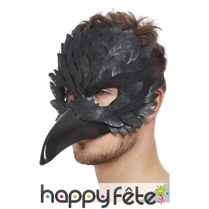 Masque de corbeau noir avec long bec pour adulte
