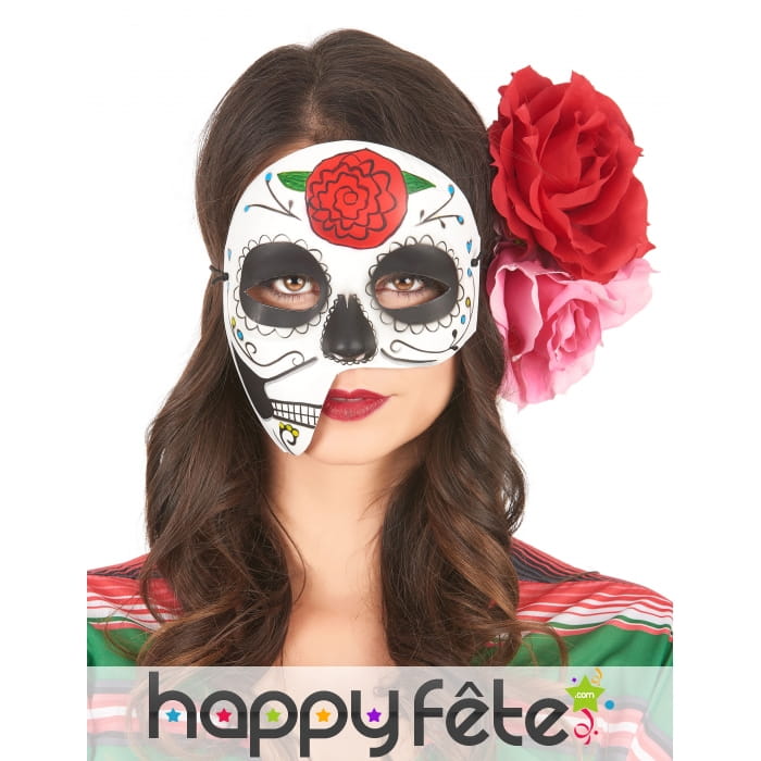 Masque Dia de los Muertos facial asymétrique