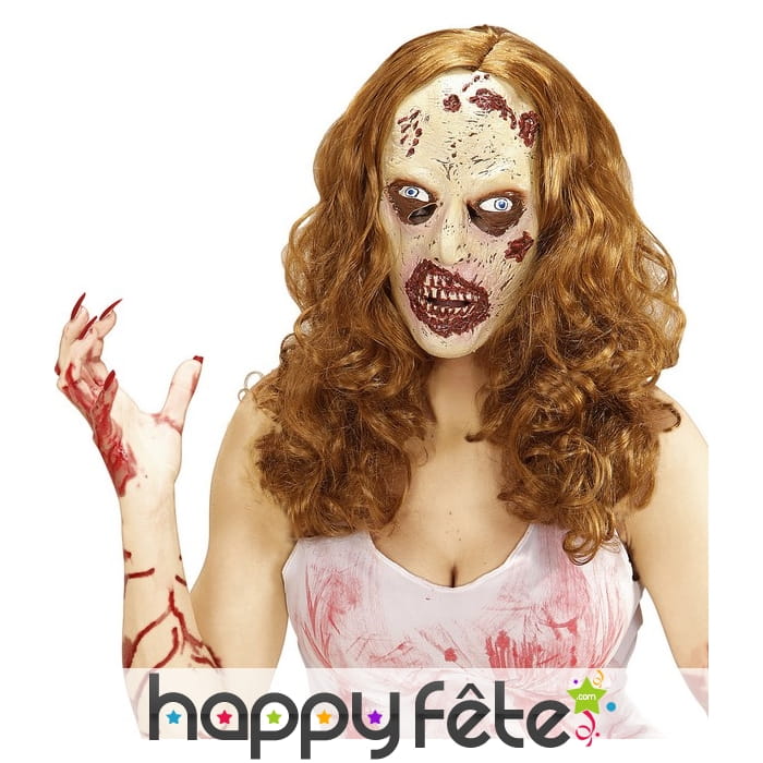 Masque de femme zombie avec perruque