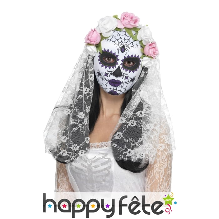 Masque de mariée jour des morts fleuri