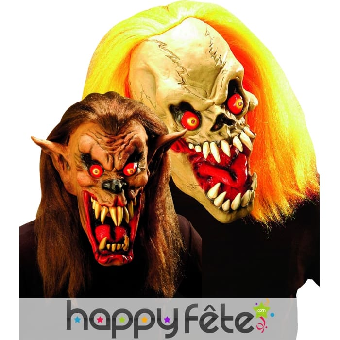 Masque de monstre avec yeux lumineux et perruque