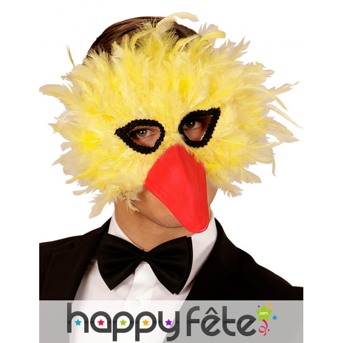 Masque d'oiseau jaune avec plumes