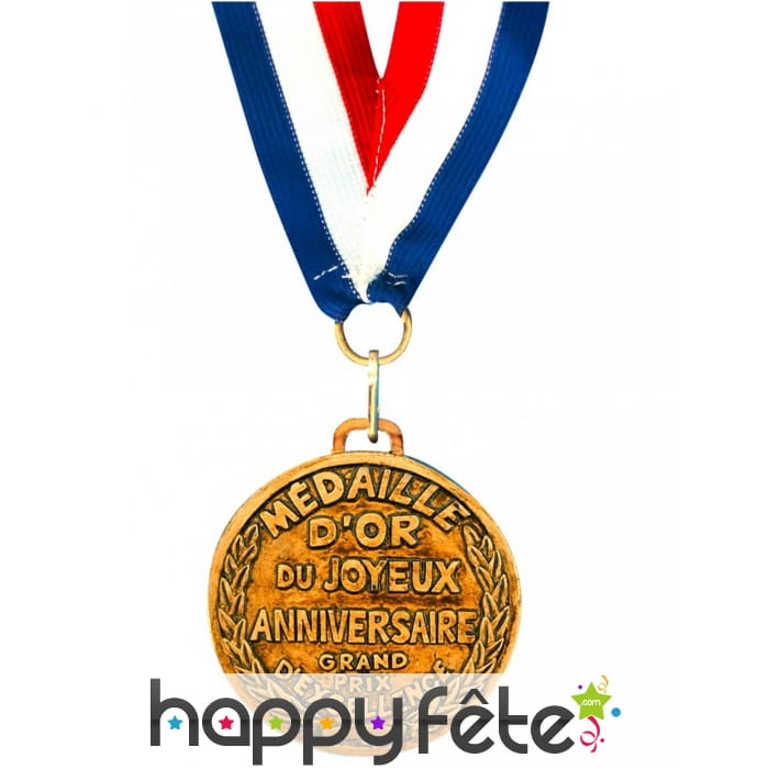 Médaille d'or Joyeux Anniversaire bleu blanc rouge