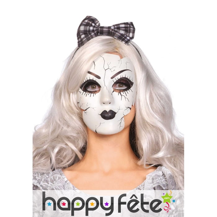 Masque de poupée de porcelaine blanc et noir