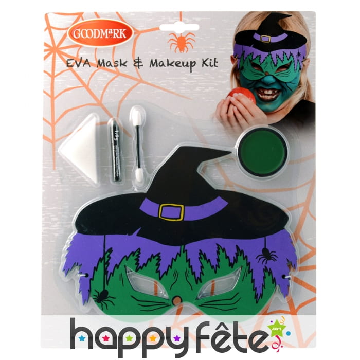 Maquillage de sorcière avec masque pour enfant