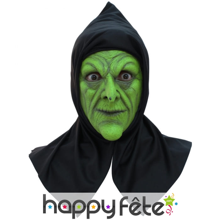 Masque de sorcière verte avec capuche