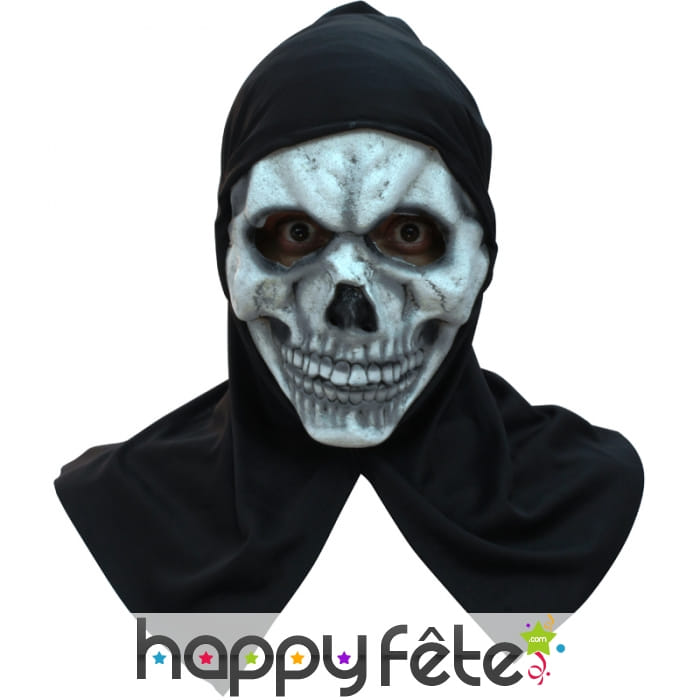 Masque de squelette avec capuche noire
