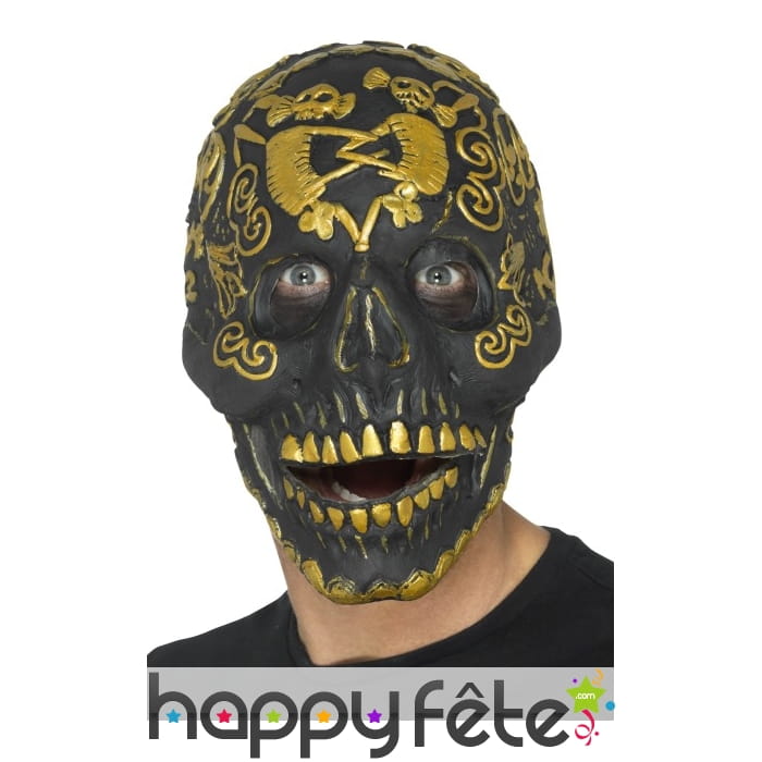 Masque de squelette jour des morts noir et doré