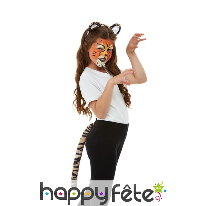 Maquillage de tigre queue et oreilles pour enfant