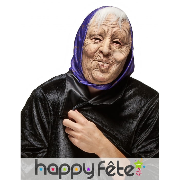 Masque de vieille dame avec foulard violet