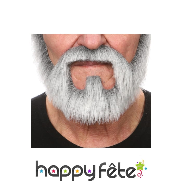 Moustache et barbe grise tout en un